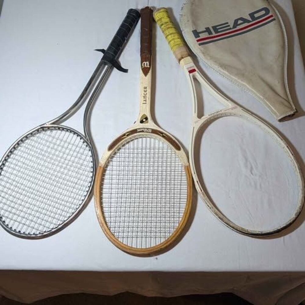 Vintage Tennis Racket Trio Lot | Wilson Lancer Wood & KB1500 Steel Chrome Frame